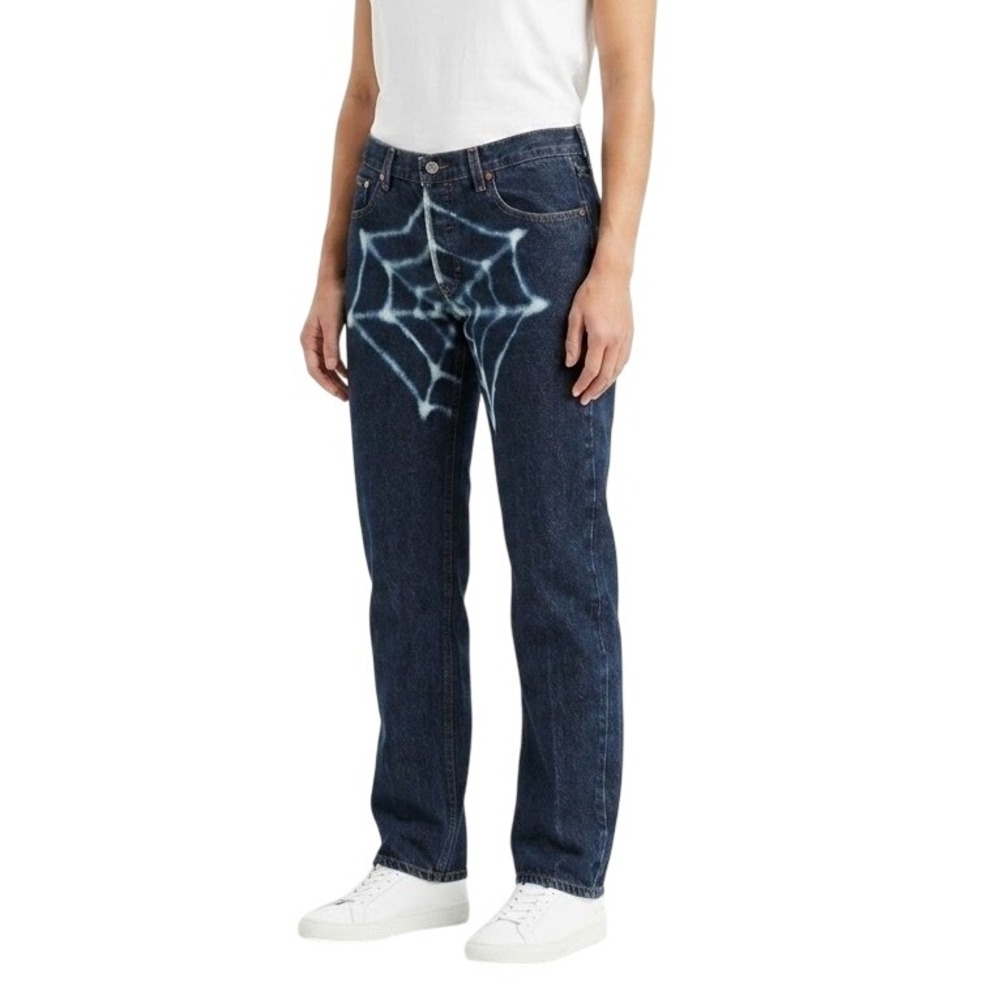 Gap Jeans Women 8 Blue Spider Web Bleach Low Rise Straight Leg Y2K Streetwear